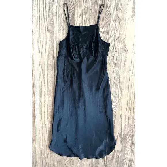 Vintage Black Y2K 90s Beaded Slip Midi Dress   Women's Size XS - Picture 3 of 8